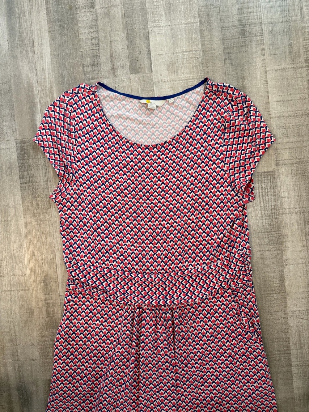 Boden Women’s 10P Petite Jersey Dress Red Blue Geometric Short Sleeve Stretch